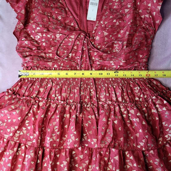 Anthropologie Red And Gold Mini Ruffle Dress - Picture 13 of 15